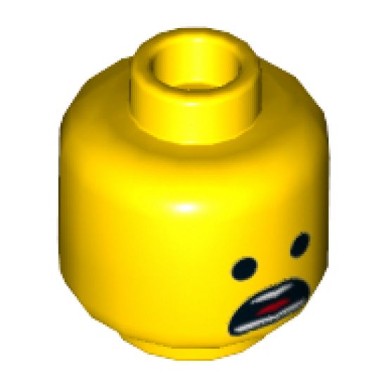 Minifigure, Head Dual Sided Winking Smile / Open Mouth Scared Pattern (Emmet) - Hollow Stud