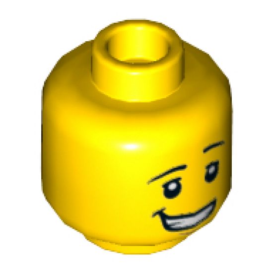 Minifigure, Head Dual Sided, Black Eyebrows Left Raised, Lopsided Smile, Black Eyes / Sunglasses Pattern - Hollow Stud