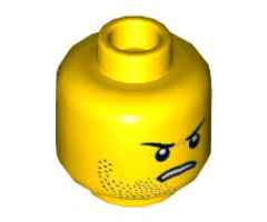 Minifigure, Head Dual Sided Male Black Stubble, Black Eyebrows, Sheepish Smile / Open Mouth Frown Pattern - Hollow Stud