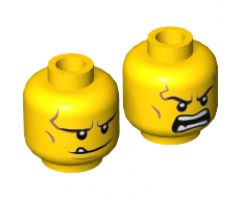 Minifigure, Head Dual Sided Black Eyebrows, White Pupils, Chin Dimple and Cheek Lines, Smile with Tooth / Open Mouth Angry Pattern - Hollow Stud