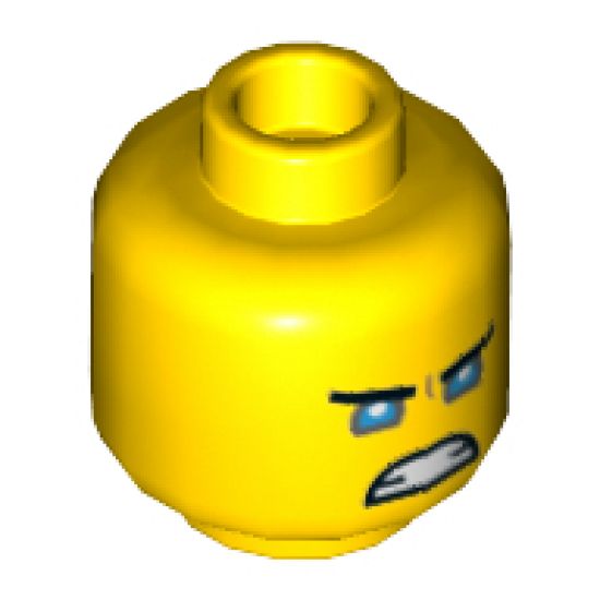 Minifigure, Head Black Straight Eyebrows, Medium Blue Eyes, Semicircle Scowl Pattern - Hollow Stud