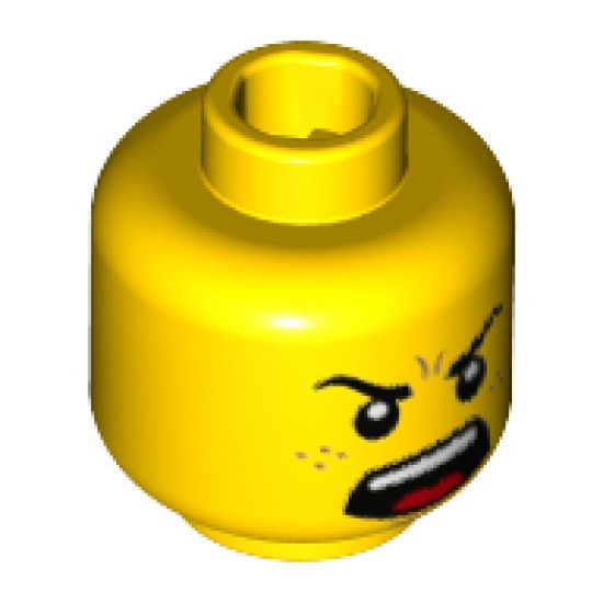Minifigure, Head Dual Sided, Black Eyebrows, Brown Freckles, Smile / Angry Roar Pattern - Hollow Stud