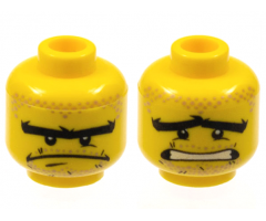 Minifigure, Head Dual Sided Stubble and Connected Brow, Determined / Scared Pattern - Hollow Stud