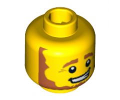 Minifigure, Head Beard Brown, Bushy Eyebrows, White Pupils and Pensive Smile with Teeth Pattern - Hollow Stud