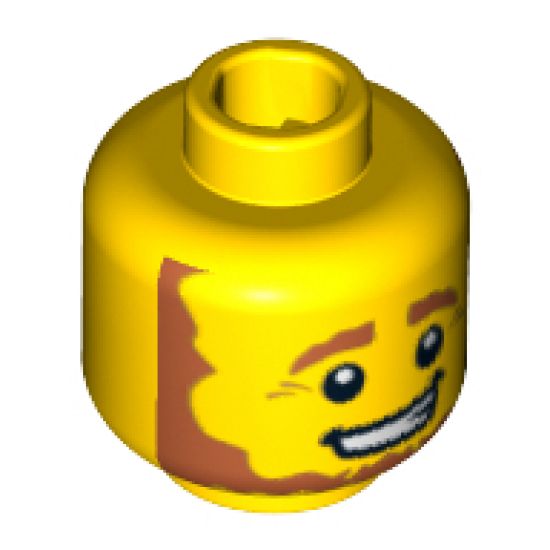 Minifigure, Head Beard Brown, Bushy Eyebrows, White Pupils and Pensive Smile with Teeth Pattern - Hollow Stud