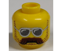 Minifigure, Head Glasses with Silver Sunglasses, Moustache Brown Bushy and Stubble Pattern - Hollow Stud
