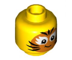 Minifigure, Head Female Orange Cat Face Paint Pattern - Hollow Stud