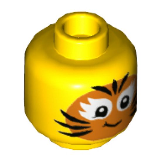 Minifigure, Head Female Orange Cat Face Paint Pattern - Hollow Stud
