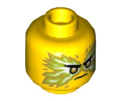 Minifigure, Head Dual Sided Reddish Brown Eyebrows, Green Eyes, Crooked Smile / Black Eyebrows, Gold Eyes, Energy, Angry Pattern (Lloyd) - Hollow Stud