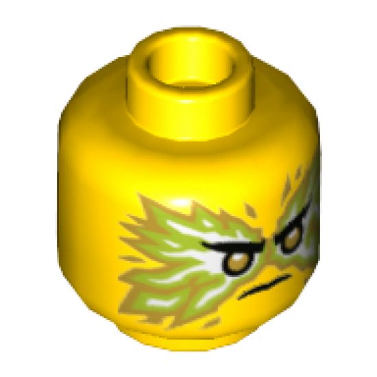 Minifigure, Head Dual Sided Reddish Brown Eyebrows, Green Eyes, Crooked Smile / Black Eyebrows, Gold Eyes, Energy, Angry Pattern (Lloyd) - Hollow Stud