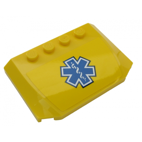 Wedge 4 x 6 x 2/3 Triple Curved with Blue EMT Star of Life on Yellow Background Pattern (Sticker) - Set 60203