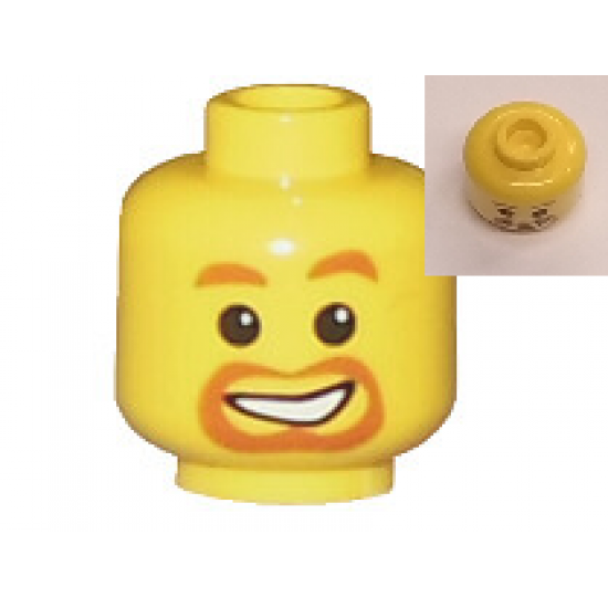 Minifigure, Head Beard around Mouth, White Smile, White Pupils Pattern - Hollow Stud
