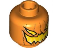 Minifigure, Head Pumpkin Jack O' Lantern Evil Pattern - Blocked Open Stud