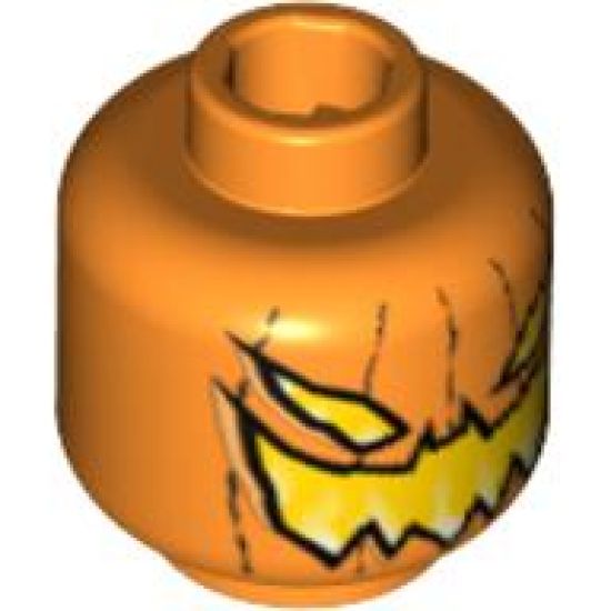 Minifigure, Head Pumpkin Jack O' Lantern Evil Pattern - Blocked Open Stud
