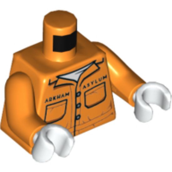 Torso Prison Jumpsuit, White Undershirt, Black 'ARKHAM ASYLUM' Front and Back Pattern / Orange Arms / White Hands