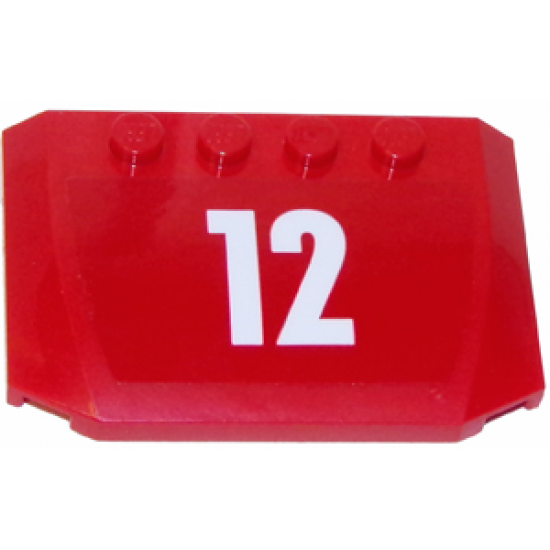 Wedge 4 x 6 x 2/3 Triple Curved with White '12' on Red Background Pattern (Sticker) - Set 60112