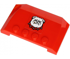 Wedge 4 x 6 x 2/3 Triple Curved with White Bulldog with Spiked Collar on Red Background Pattern (Sticker) - Set 60245