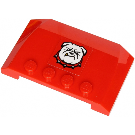 Wedge 4 x 6 x 2/3 Triple Curved with White Bulldog with Spiked Collar on Red Background Pattern (Sticker) - Set 60245