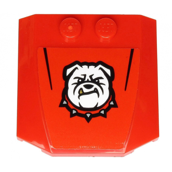 Wedge 4 x 4 x 2/3 Triple Curved with White Bulldog with Spiked Collar and Black Stripes on Red Background Pattern (Sticker) - Set 60243