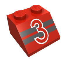 Slope 45 2 x 2 with Red Number 3 Pattern and 2 Black Stripes