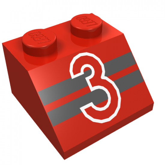 Slope 45 2 x 2 with Red Number 3 Pattern and 2 Black Stripes