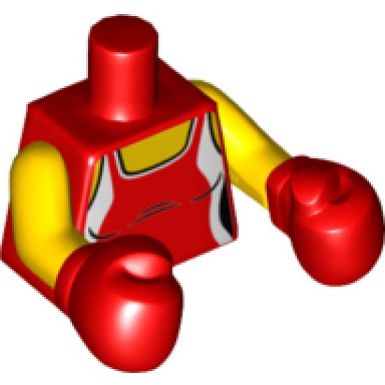 Torso Female Outline Tank Top with White Side Panels and Neck Trim Pattern / Yellow Arms / Red Boxing Gloves