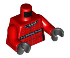 Torso Race Suit with Black Collar and White 'PORSCHE' Front and Back Pattern / Red Arms / Black Hands