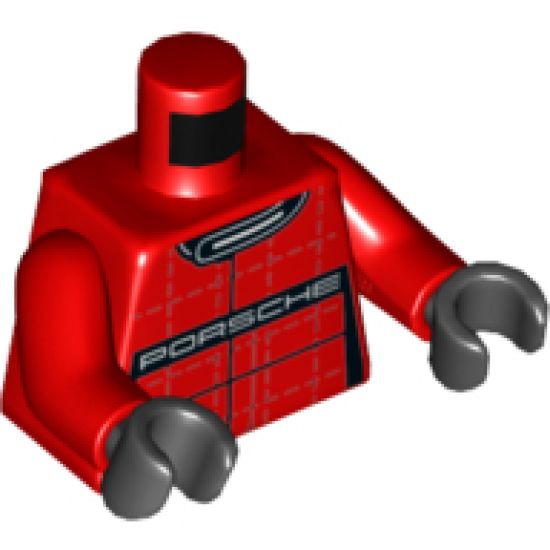 Torso Race Suit with Black Collar and White 'PORSCHE' Front and Back Pattern / Red Arms / Black Hands
