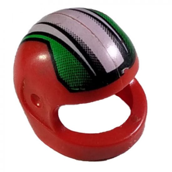 Minifigure, Headgear Helmet Motorcycle (Standard) with Black, Green and White Stripes Pattern
