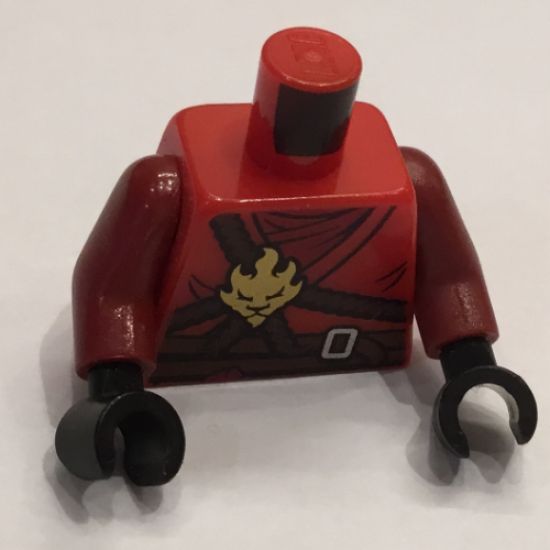 Torso Ninjago Brown Rope, Gold Medallion and Dark Red Undershirt Front, Scabbards on Back Pattern / Dark Red Arms / Black Hands