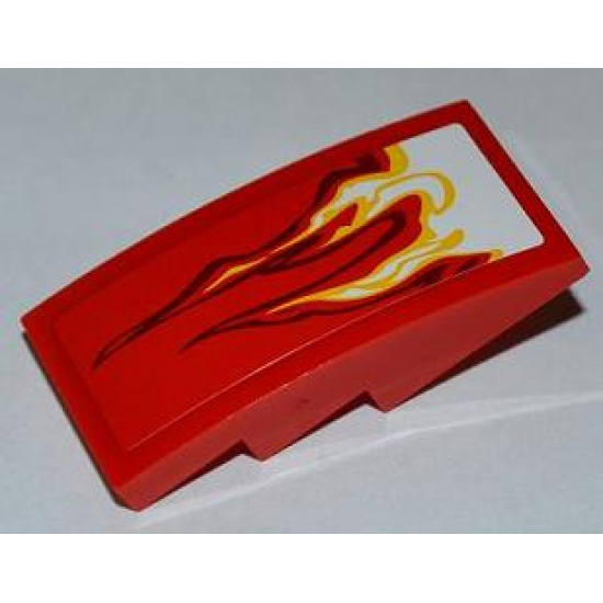 Slope, Curved 4 x 2 with White and Yellow Flames Pattern Model Left Side (Sticker) - Set 9441