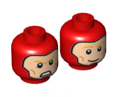 Minifigure, Head Dual Sided Balaclava with Face Hole, Orange Eyebrows, Cheek Lines, Smile / Angry Pattern - Hollow Stud