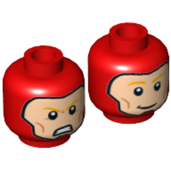 Minifigure, Head Dual Sided Balaclava with Face Hole, Orange Eyebrows, Cheek Lines, Smile / Angry Pattern - Hollow Stud