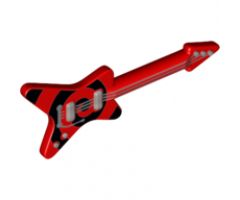 Minifigure, Utensil Guitar Electric 'ML' Type with Black Spiral on Body and Silver Strings, Bridge and Whammy Bar Pattern