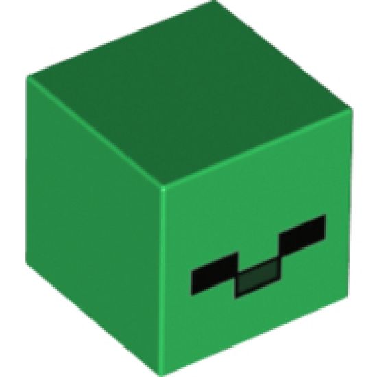 Minifigure, Head, Modified Cube with 2 Black Rectangles and 1 Dark Green Rectangle Pattern (Minecraft Zombie Head)