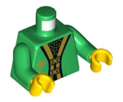 Torso Ninjago Robe with Gold Trim and Symbols over Black Shirt with Gold Dots Pattern / Green Arms / Yellow Hands