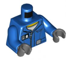 Torso Flight Suit Jacket with Zipper and Minifigure ID Badge Pattern / Blue Arms / Dark Bluish Gray Hands