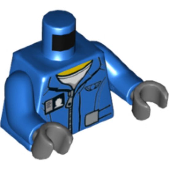 Torso Flight Suit Jacket with Zipper and Minifigure ID Badge Pattern / Blue Arms / Dark Bluish Gray Hands