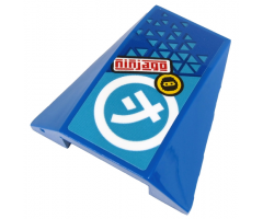 Wedge 4 x 4 No Studs with Red 'ninjago', White Ninjago J Symbol in Circle and Face on Yellow Circle Pattern (Sticker) - Set 71711