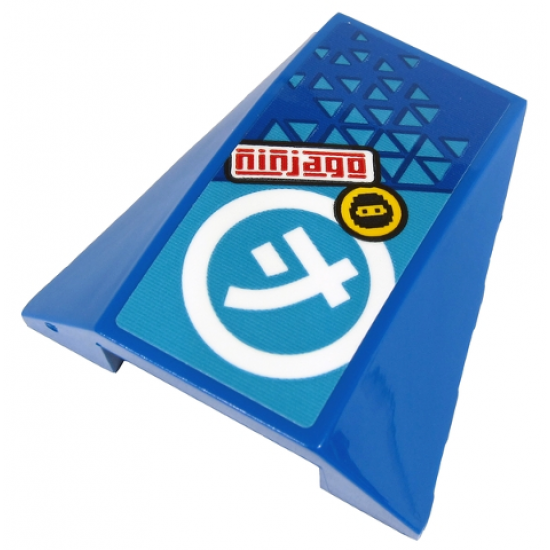 Wedge 4 x 4 No Studs with Red 'ninjago', White Ninjago J Symbol in Circle and Face on Yellow Circle Pattern (Sticker) - Set 71711