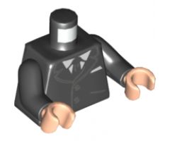 Torso Suit with 2 Buttons, Pockets, White Shirt and Black Tie Pattern / Black Arms / Light Nougat Hands