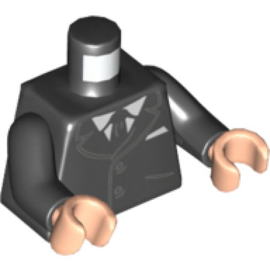Torso Suit with 2 Buttons, Pockets, White Shirt and Black Tie Pattern / Black Arms / Light Nougat Hands