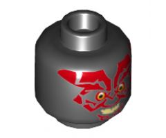 Minifigure, Head Alien with SW Darth Maul, Red Face, Evil Smile Pattern - Hollow Stud