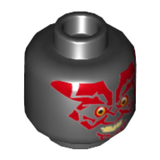 Minifigure, Head Alien with SW Darth Maul, Red Face, Evil Smile Pattern - Hollow Stud