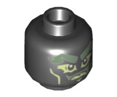 Minifigure, Head Alien Ghost with Sand Green Face and Yellowish Green Eyes, Mouth and Cheek Lines Pattern - Hollow Stud