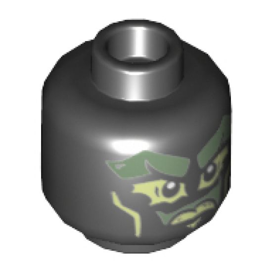 Minifigure, Head Alien Ghost with Sand Green Face and Yellowish Green Eyes, Mouth and Cheek Lines Pattern - Hollow Stud