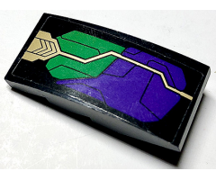 Slope, Curved 4 x 2 with Dark Purple and Green Armor Plates and Gold Circuitry Pattern Model Left Side (Sticker) - Set 76097