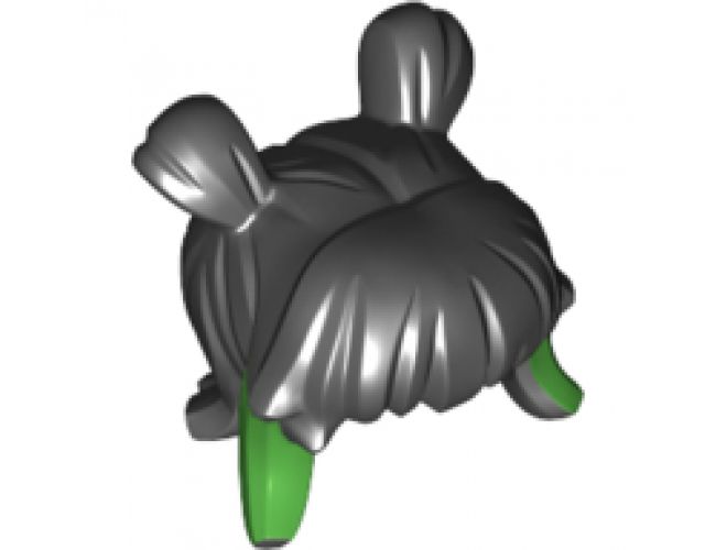 Minifigure, Hair Female 2 Short Pigtails with Green Highlights Pattern