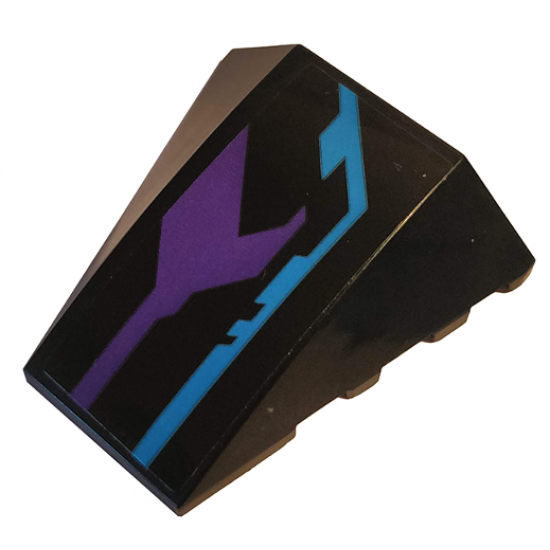 Wedge 4 x 4 No Studs with Dark Purple and Medium Azure Pattern Model Right Side (Sticker) - Set 70642