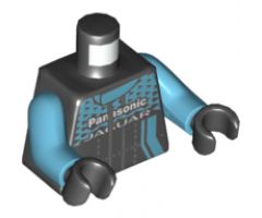 Torso Speed Champions Jumpsuit, Medium Azure Top Panel and Stripe, Black Triangles and White 'Panasonic JAGUAR' Pattern / Medium Azure Arms / Black Hands